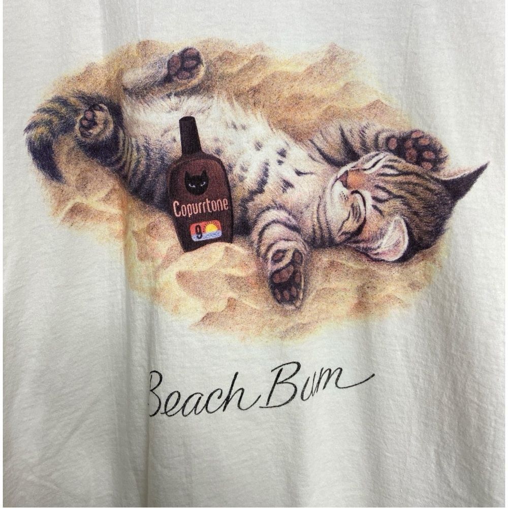 Vintage 90s Beach Bum Kitten Copurrtone Vacation Graphic Shirt dress Size OS - Picture 4 of 5